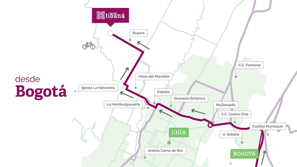Cómo llegar a Casa Tibaná desde Bogotá - Mapa